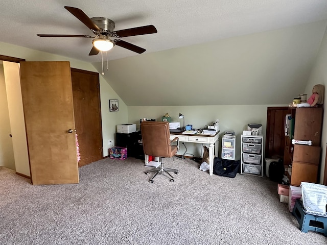 7984 US-23, Cheboygan, MI 49721 - office area with carpet flooring, lofted ceiling, and a ceiling fan