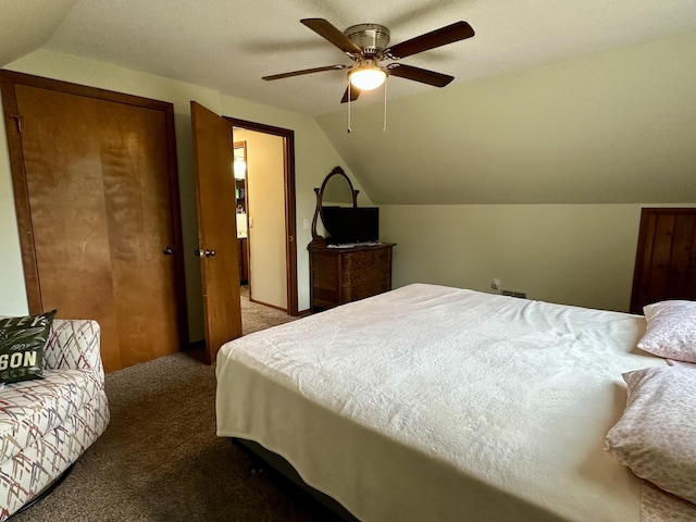 7984 US-23, Cheboygan, MI 49721 - bedroom with carpet, lofted ceiling, and ceiling fan