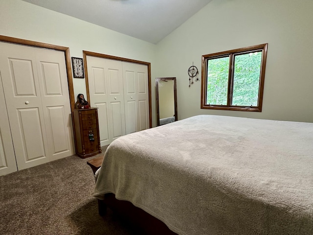 7984 US-23, Cheboygan, MI 49721 - bedroom featuring carpet floors, vaulted ceiling, and two closets