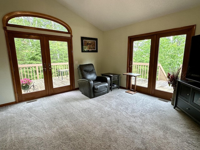 7984 US-23, Cheboygan, MI 49721 - sitting room featuring french doors, lofted ceiling, and carpet flooring