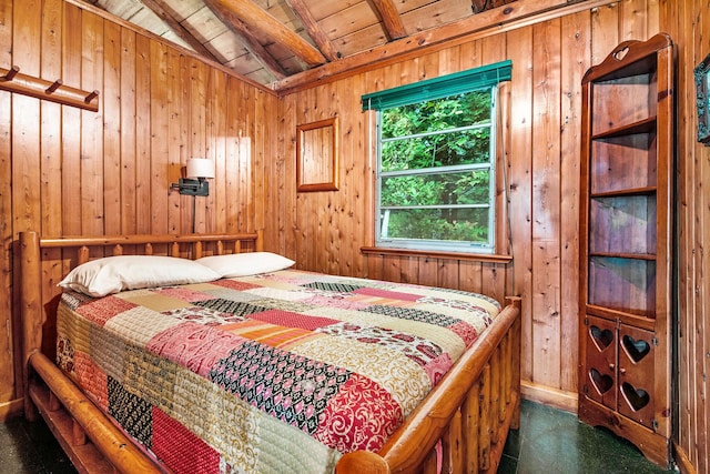451 Gower Ln, Cheboygan, MI 49721 - bedroom featuring wood walls and wooden ceiling