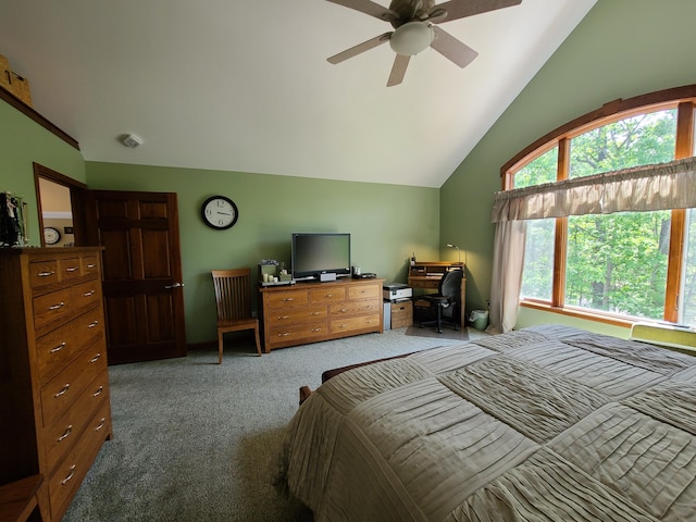5825 Arawak Pass, Gaylord, MI 49735 - bedroom with carpet floors, vaulted ceiling, and ceiling fan