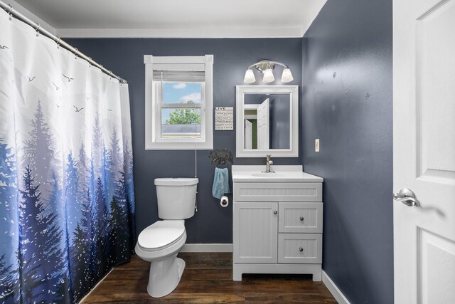 8934 Roberts Rd, Mancelona, MI 49659 - full bathroom featuring vanity, wood finished floors, and a shower with shower curtain