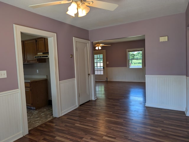 3090 S 37th Rd, Cadillac, MI 49601 - unfurnished room with a ceiling fan, wainscoting, and dark wood finished floors