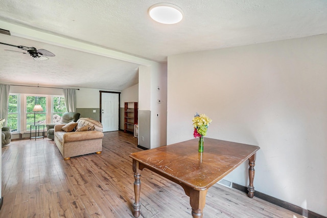 7539 E M-32, Johannesburg, MI 49751 - dining space featuring light wood-style floors, ceiling fan, and a textured ceiling