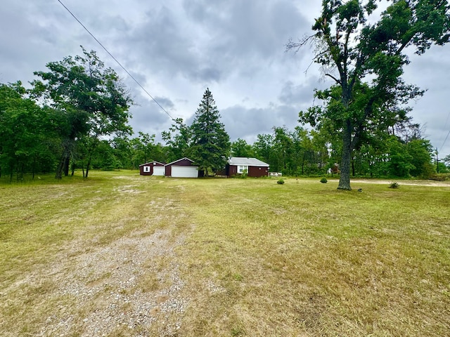 2833 S Horseshoe Trl, Grayling, MI 49738 - view of green lawn with driveway, a garage, and an outdoor structure