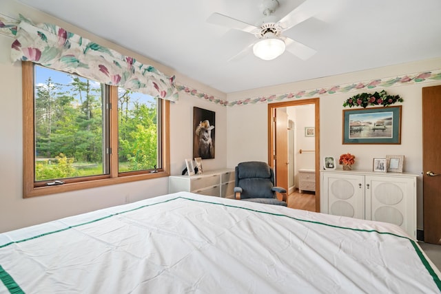 10134 Upper Mograin Rd, Cheboygan, MI 49721 - bedroom featuring connected bathroom and a ceiling fan