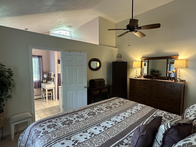 2131 Big Buck Dr, Lewiston, MI 49756 - bedroom featuring light tile patterned flooring and high vaulted ceiling