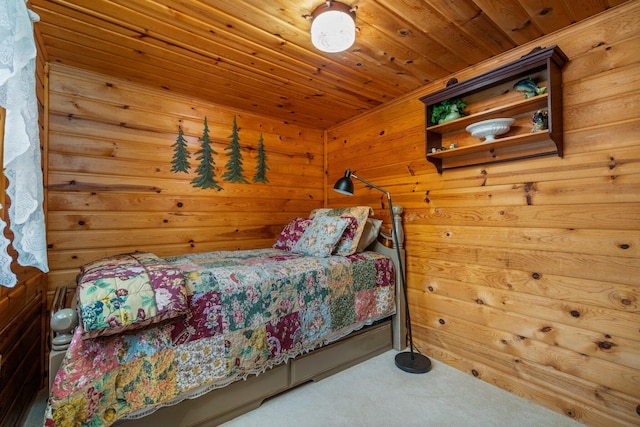 1960 Highbank Trl, Lewiston, MI 49756 - carpeted bedroom featuring wooden walls and wooden ceiling