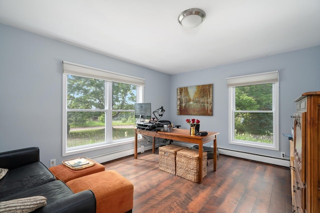9660 Richardson Rd, Cheboygan, MI 49721 - office featuring dark wood-style flooring and a baseboard radiator