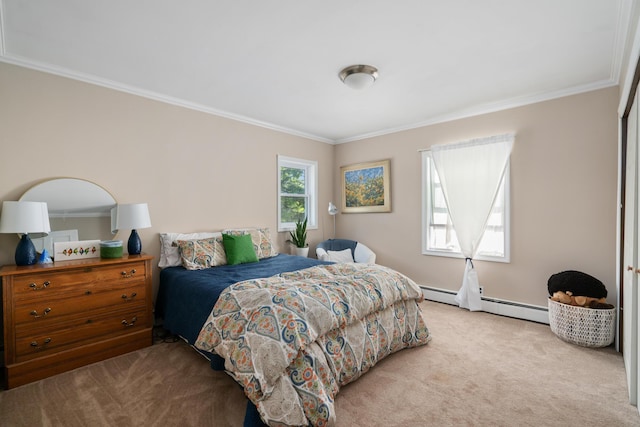 9660 Richardson Rd, Cheboygan, MI 49721 - carpeted bedroom with ornamental molding and a baseboard radiator
