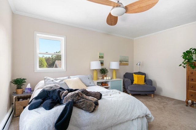9660 Richardson Rd, Cheboygan, MI 49721 - carpeted bedroom featuring a baseboard radiator, crown molding, and ceiling fan