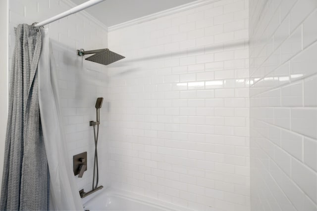 9660 Richardson Rd, Cheboygan, MI 49721 - full bathroom featuring shower / bath combination with curtain and crown molding