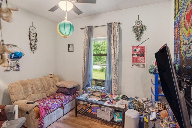 6304 Old 27, Vanderbilt, MI 49795 - living area featuring wood finished floors and ceiling fan