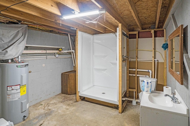 6304 Old 27, Vanderbilt, MI 49795 - unfinished basement with electric water heater and a sink