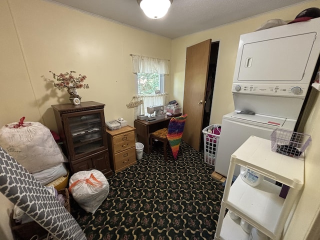 10604 Adams St, Ossineke, MI 49766 - washroom with stacked washer / dryer and carpet floors