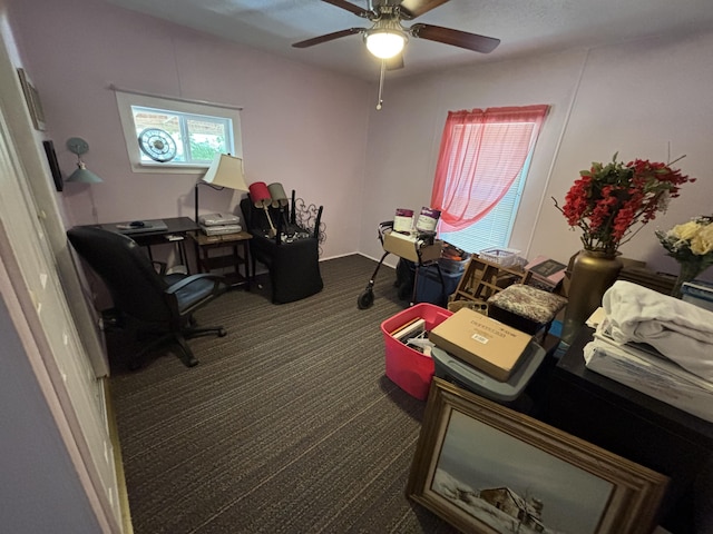 10604 Adams St, Ossineke, MI 49766 - home office featuring carpet floors and a ceiling fan