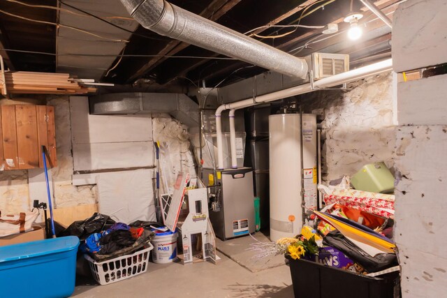 210 N Maple St, Mancelona, MI 49659 - unfinished basement with water heater and heating unit