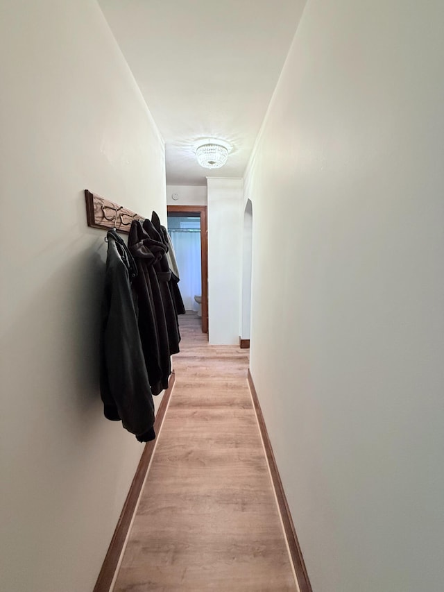 3628 Rau Rd, West Branch, MI 48661 - hall with arched walkways, light wood-type flooring, and ornamental molding