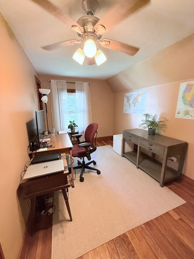 3628 Rau Rd, West Branch, MI 48661 - office space with light wood finished floors, a ceiling fan, and lofted ceiling