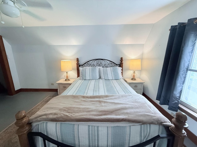 3628 Rau Rd, West Branch, MI 48661 - bedroom featuring vaulted ceiling and ceiling fan