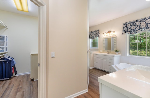 118 Frisco Dr, Houghton Lake, MI 48629 - full bathroom featuring wood finished floors, vanity, and a bathtub