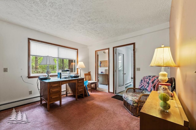 2801 Cobb Rd, Lewiston, MI 49756 - office featuring a textured ceiling, carpet floors, and baseboard heating