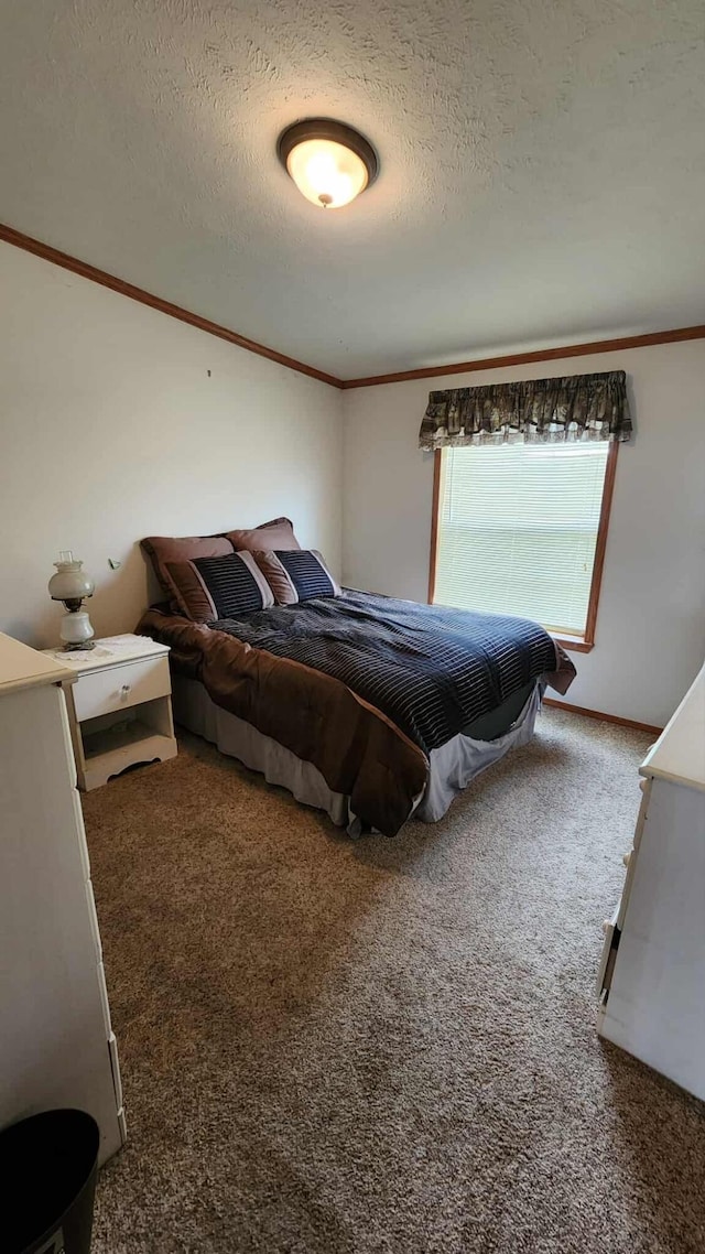 15135 M-32, Lachine, MI 49753 - bedroom featuring ornamental molding, carpet floors, and a textured ceiling
