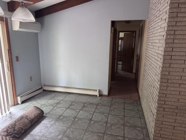 3011 Piper Rd, Alpena, MI 49707 - empty room with a wall unit AC, a baseboard heating unit, tile patterned floors, and brick wall