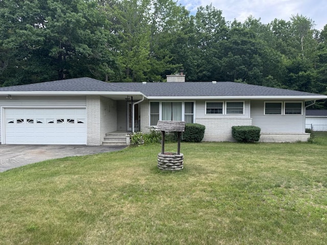 3011 Piper Rd, Alpena, MI 49707 - ranch-style house featuring a garage, asphalt driveway, a front lawn, and a shingled roof