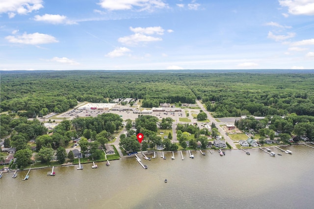 802 Houghton View Dr, Prudenville, MI 48651 - aerial view of a heavily wooded area and a large body of water
