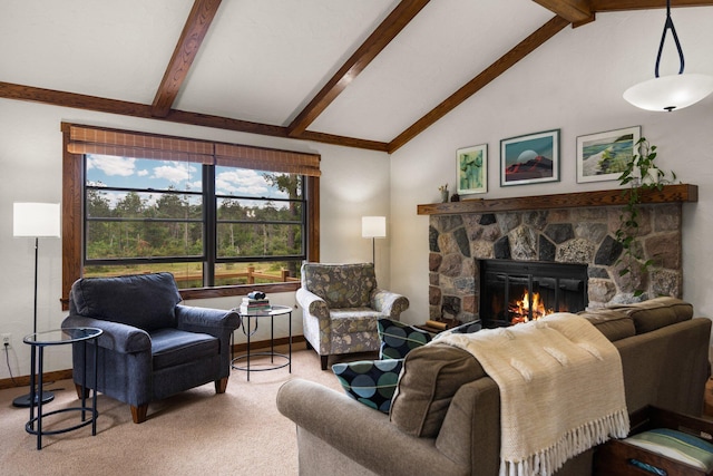 6612 Old Vanderbilt Rd, Vanderbilt, MI 49795 - carpeted living area with healthy amount of natural light and a fireplace