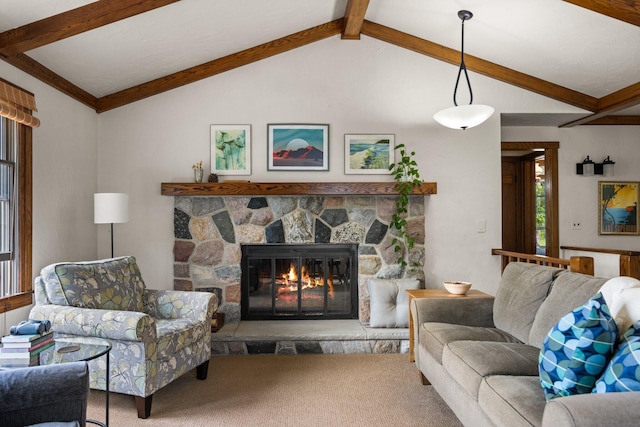 6612 Old Vanderbilt Rd, Vanderbilt, MI 49795 - carpeted living room with a fireplace