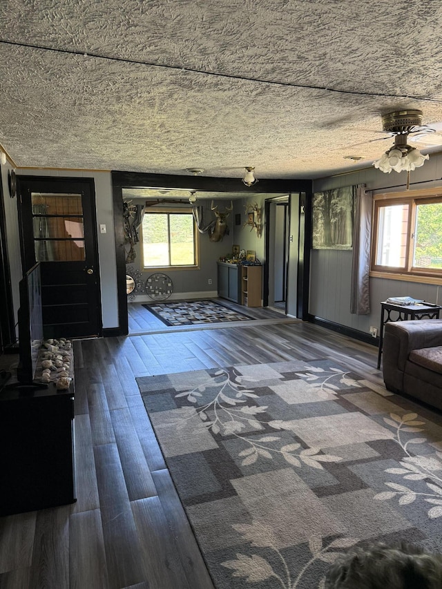 2493 S Horseshoe Trl, Grayling, MI 49738 - foyer entrance with healthy amount of natural light, a ceiling fan, and wood finished floors