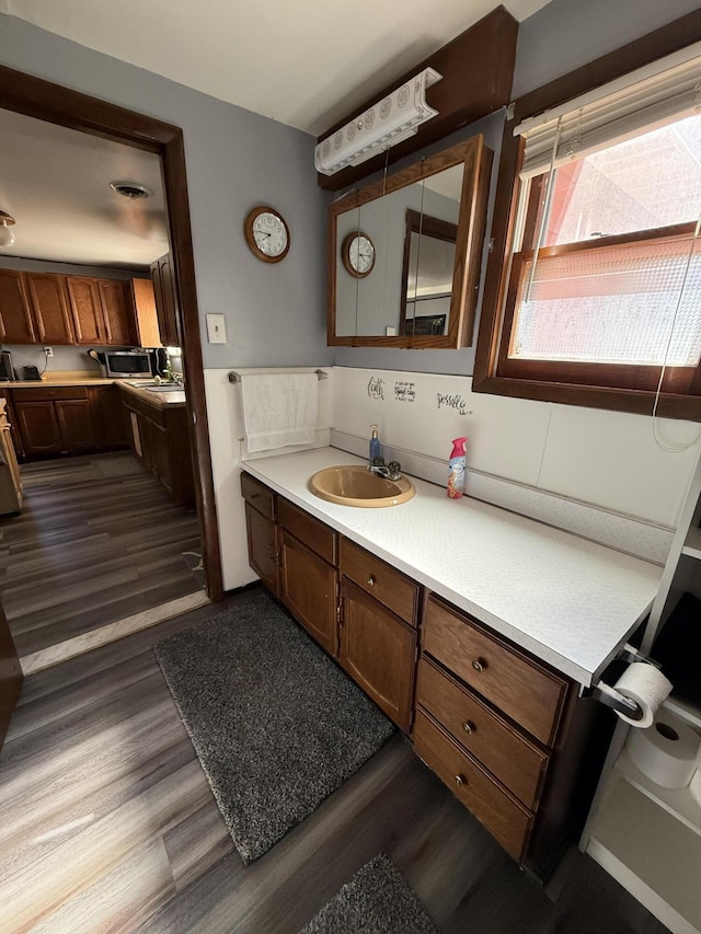 2493 S Horseshoe Trl, Grayling, MI 49738 - bathroom featuring wood finished floors and vanity