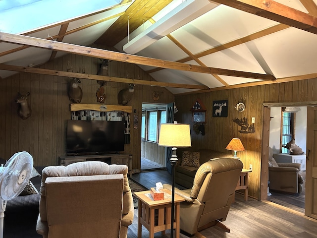 16831 Moores Landing Rd, Lachine, MI 49753 - living area with wood walls and wood finished floors