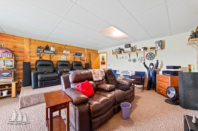 881 N Red Oak Rd, Lewiston, MI 49756 - living room with light carpet and a drop ceiling