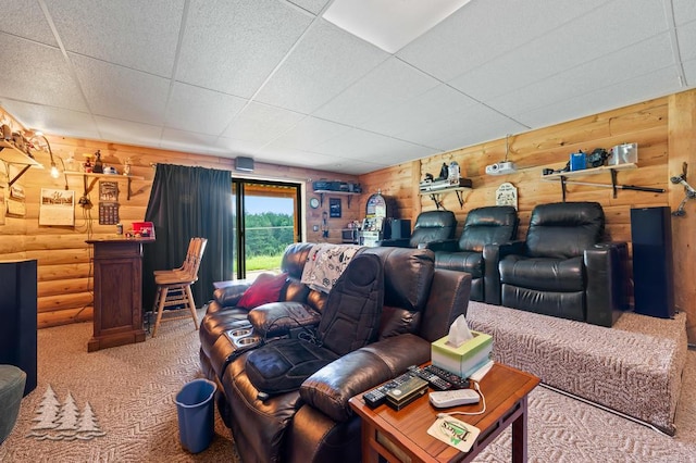 881 N Red Oak Rd, Lewiston, MI 49756 - carpeted home theater room with rustic walls and wooden walls