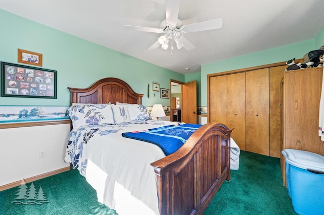 881 N Red Oak Rd, Lewiston, MI 49756 - bedroom featuring carpet, a closet, and a ceiling fan