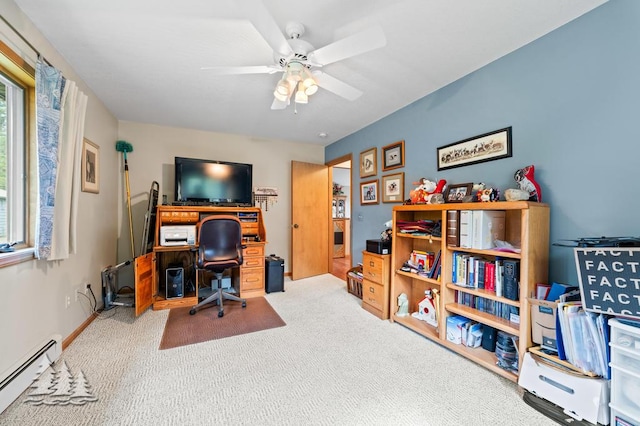 881 N Red Oak Rd, Lewiston, MI 49756 - carpeted office space with a baseboard heating unit and ceiling fan