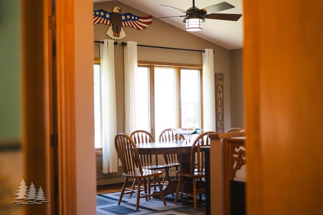881 N Red Oak Rd, Lewiston, MI 49756 - dining space with lofted ceiling, healthy amount of natural light, and a ceiling fan