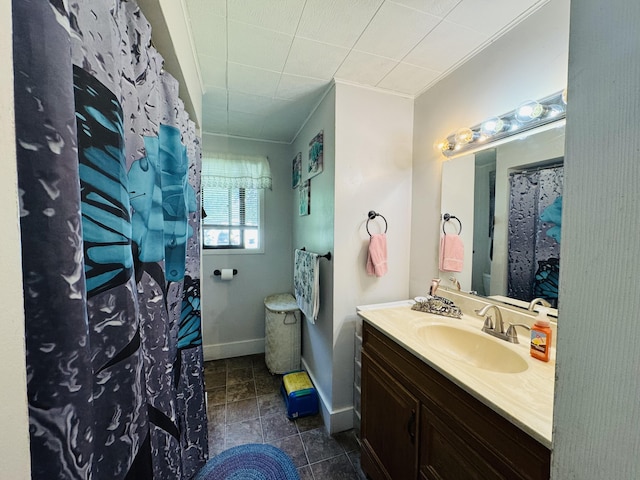 326 N Addison St, Alpena, MI 49707 - full bath featuring vanity, a shower with curtain, and tile patterned flooring