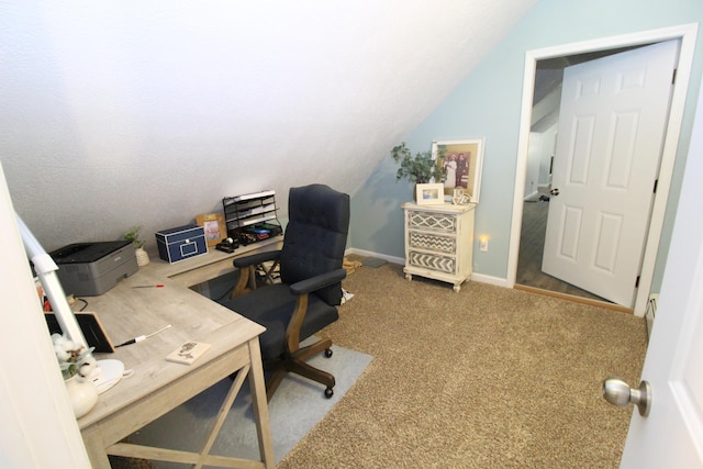 2150 Danish Landing Rd, Grayling, MI 49738 - home office featuring lofted ceiling and carpet