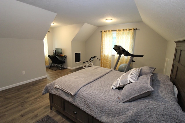 2150 Danish Landing Rd, Grayling, MI 49738 - bedroom featuring vaulted ceiling and dark wood-type flooring