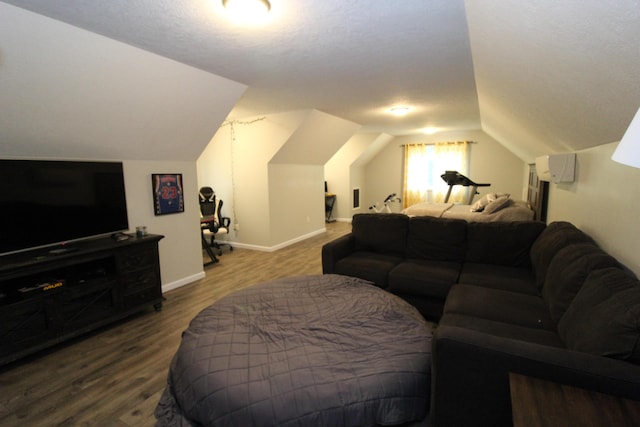 2150 Danish Landing Rd, Grayling, MI 49738 - bedroom with lofted ceiling and dark wood finished floors