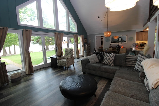2150 Danish Landing Rd, Grayling, MI 49738 - living room with high vaulted ceiling and wood finished floors