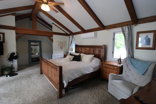 2150 Danish Landing Rd, Grayling, MI 49738 - carpeted bedroom featuring an AC wall unit and a wainscoted wall
