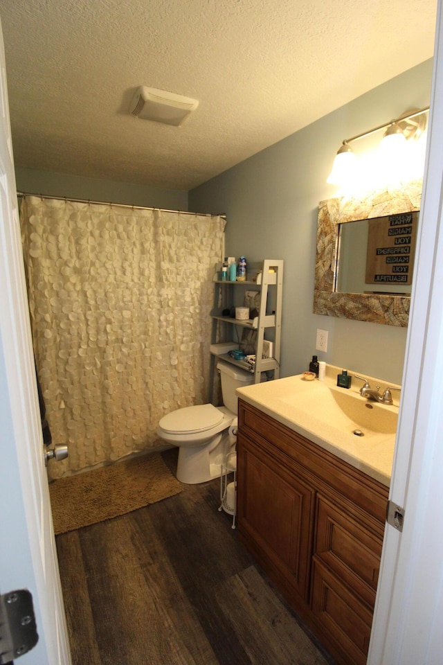 2150 Danish Landing Rd, Grayling, MI 49738 - full bathroom with wood finished floors, vanity, a textured ceiling, and a shower with shower curtain