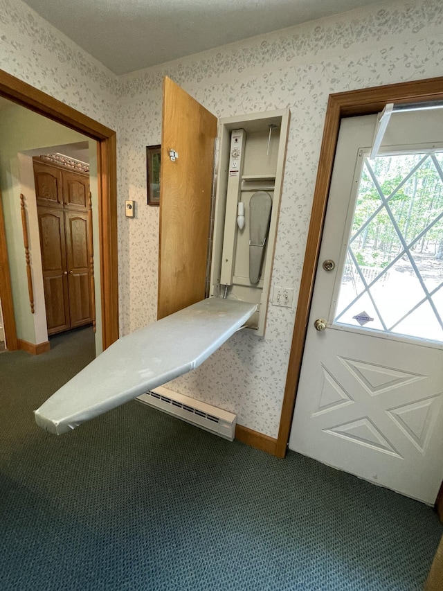 982 Shaggy Bark Ct, Gaylord, MI 49735 - carpeted foyer entrance featuring wallpapered walls and a baseboard heating unit
