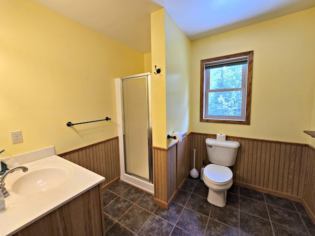 N705 Woods Rd, Saint Ignace, MI 49781 - bathroom with wainscoting, a shower stall, and vanity
